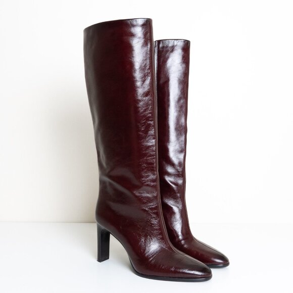Zara Leather Boots Burgundy Wide Heel Tall Classy EU 42 - Picture 5 of 16